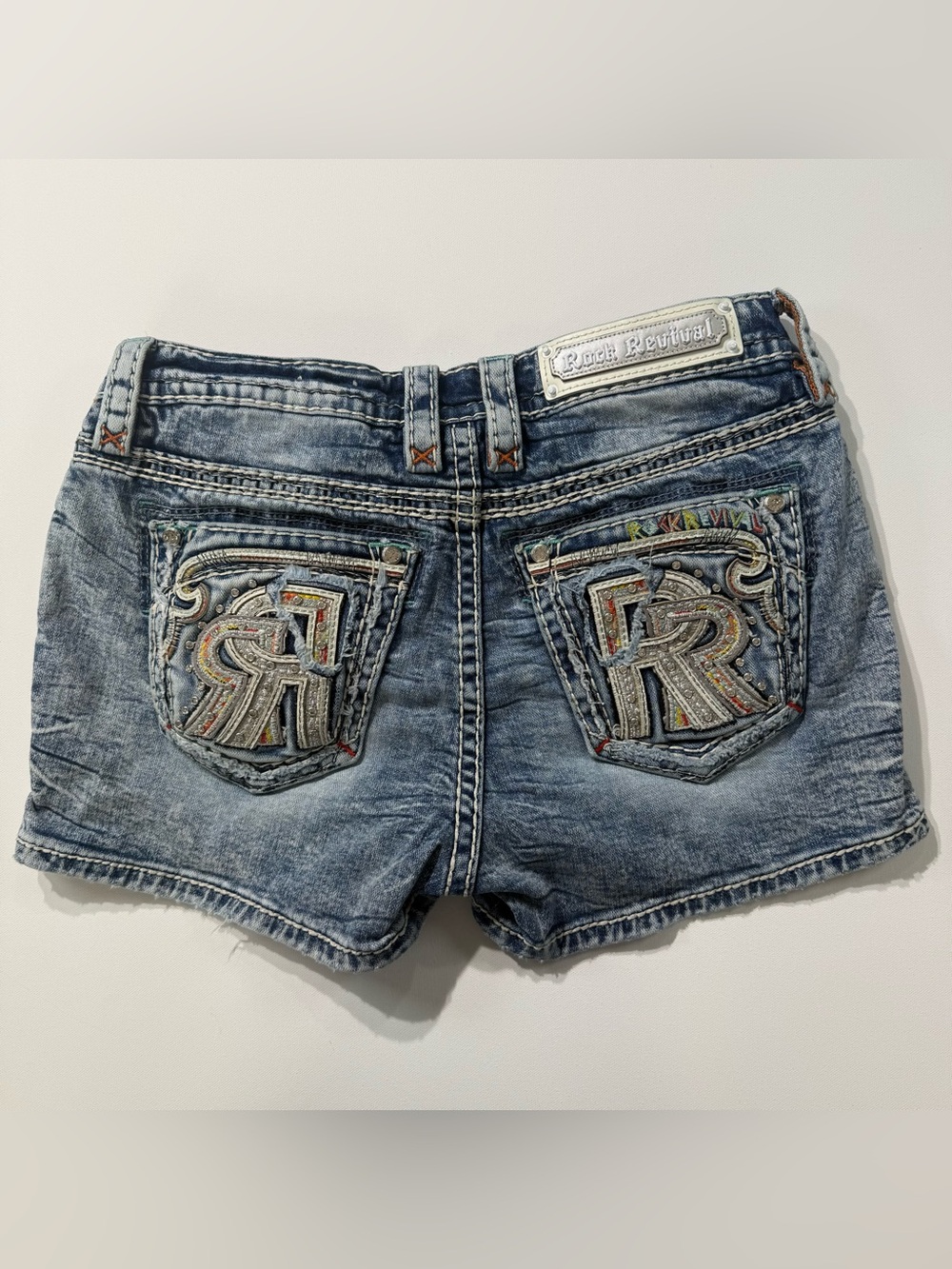 Rock Revival Pearlie Embellished Denim Shorts Women’s 29 Rhinestone - Picture 2 of 12